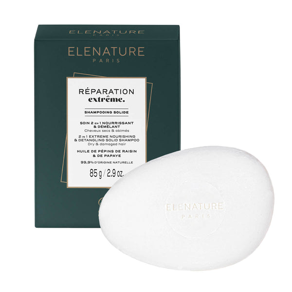 shampooing solide - soin 2-en-1 nourrissant et démêlant, réparation extrême, elenature